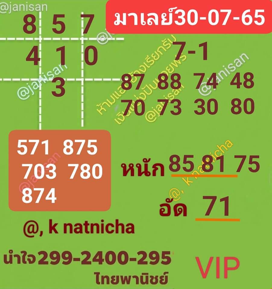 หวยมาเลย์วันนี้ 30/7/65 ชุดที่ 7