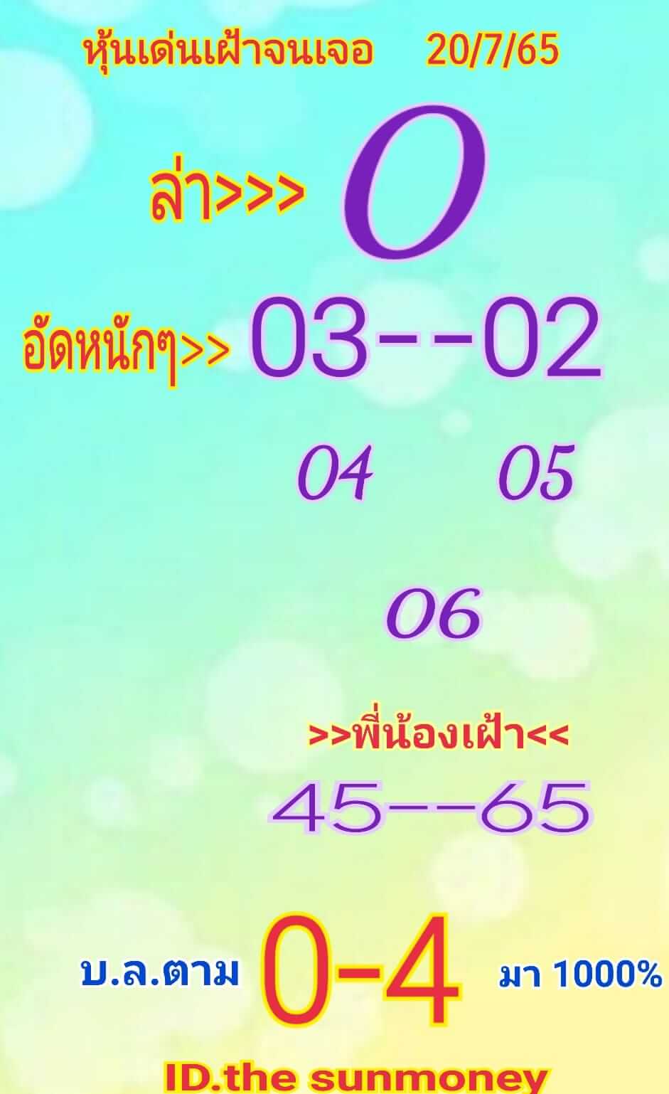 หวยหุ้นวันนี้ 20/7/65 ชุดที่ 1