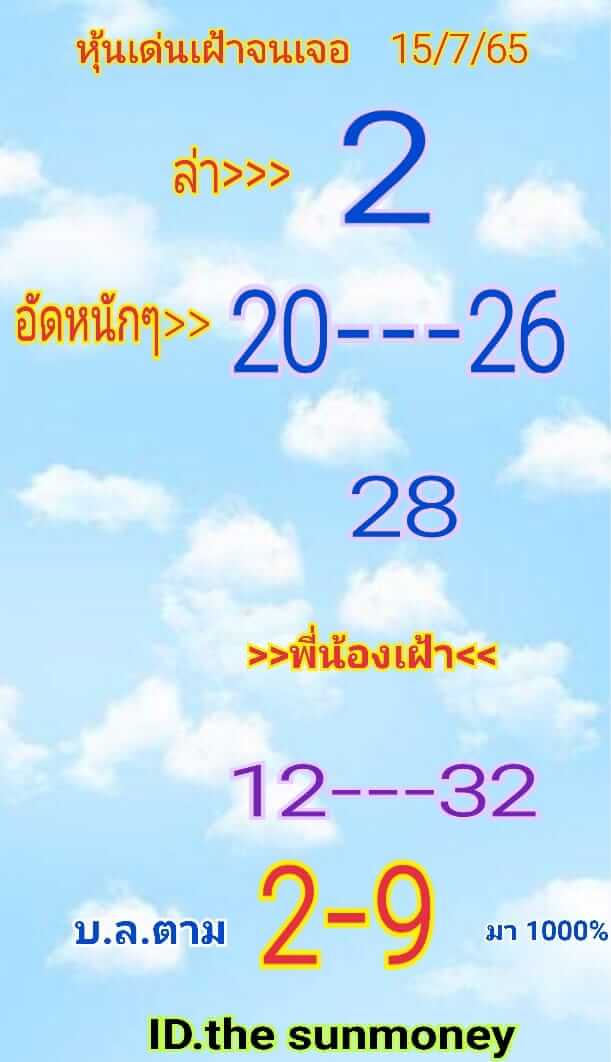 หวยหุ้นวันนี้ 15/7/65 ชุดที่ 9