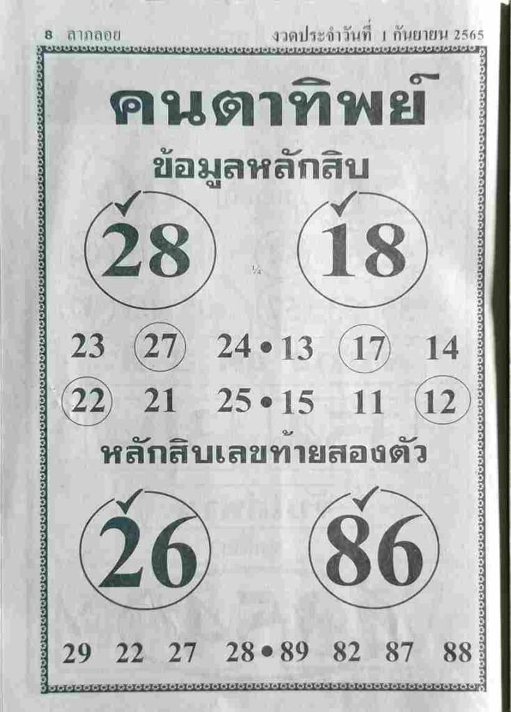 หวยคนตาทิพย์ 1/9/65