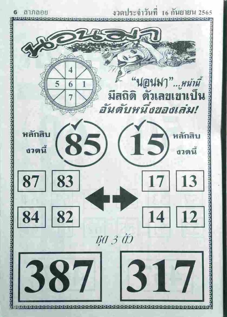 หวยนอนมา 16/9/65
