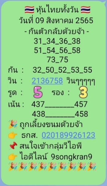 หวยหุ้นวันนี้ 9/8/65 ชุดที่ 2