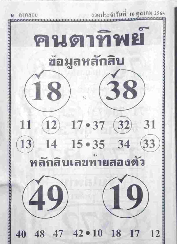 หวยคนตาทิพย์ 16/10/65