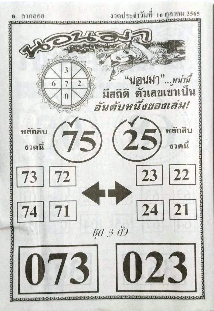 หวยนอนมา 16/10/65
