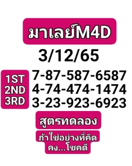 หวยมาเลย์วันนี้ 3/12/65 ชุดที่ 2