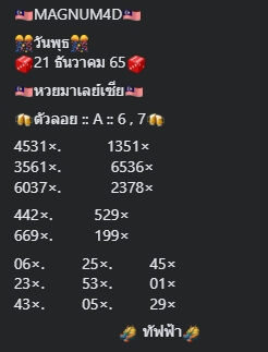 หวยมาเลย์วันนี้ 21/12/65 ชุดที่ 2