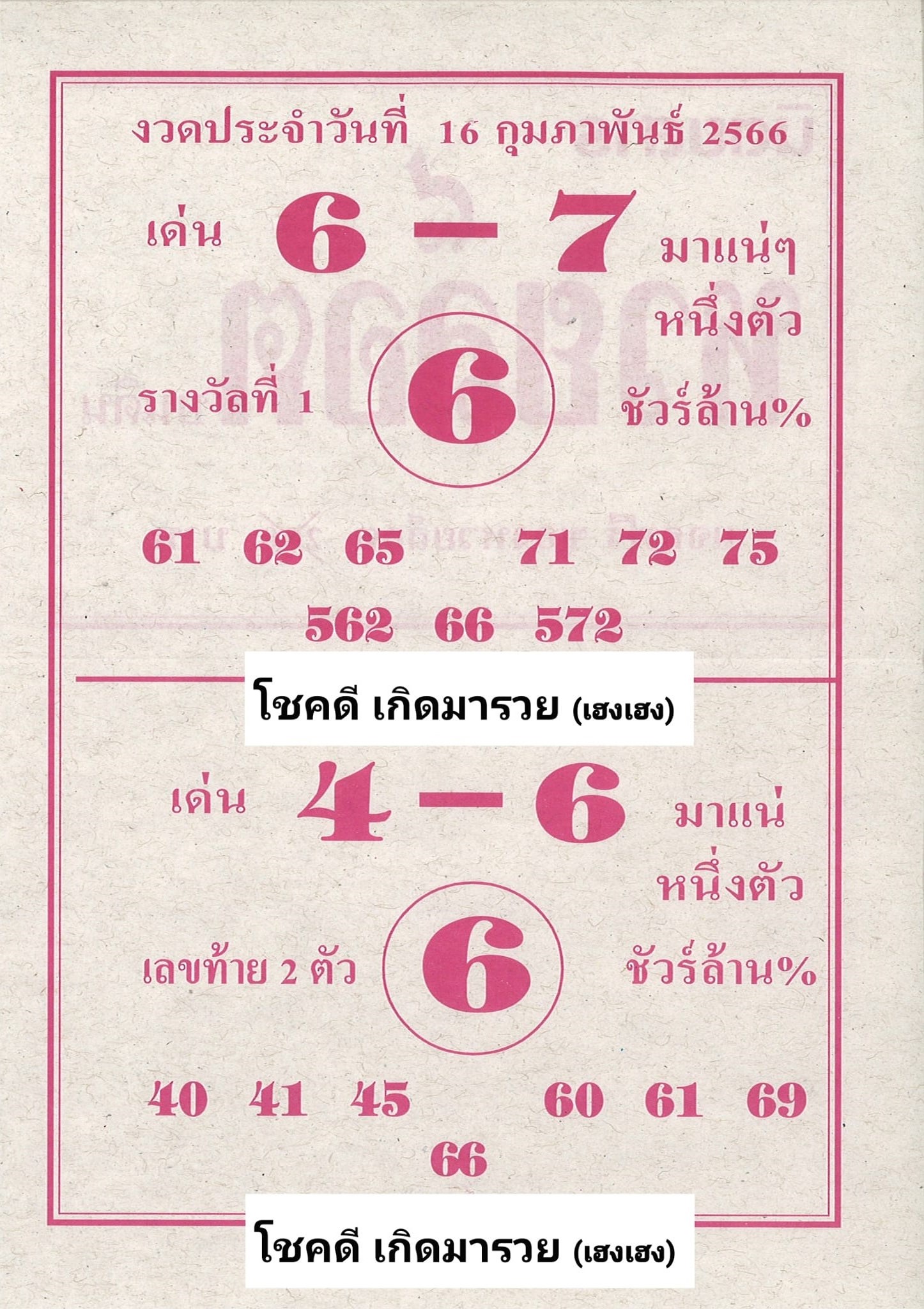หวยล็อต 16/2/66