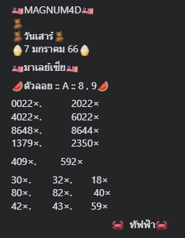 หวยมาเลย์วันนี้ 7/1/66 ชุดที่ 4