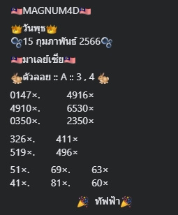 หวยมาเลย์วันนี้ 15/2/66 ชุดที่ 9