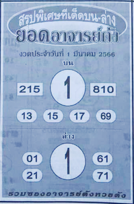 หวยยอดอาจารย์ดัง 1/3/66