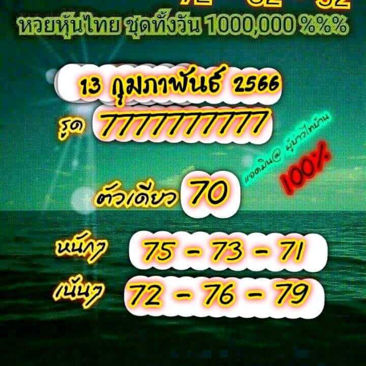 หวยหุ้นวันนี้ 13/2/66 ชุดที่ 7