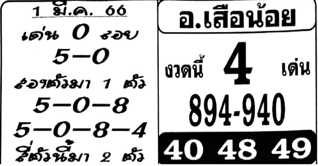 หวยอาจารย์เสือน้อย 1/3/66