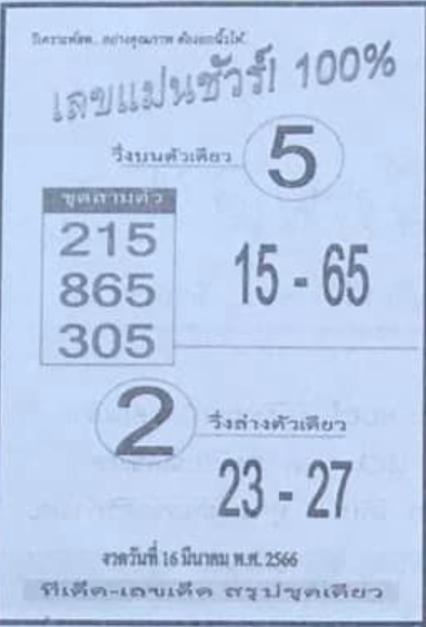 เลขแม่นชัวร์ 100% 16/3/66