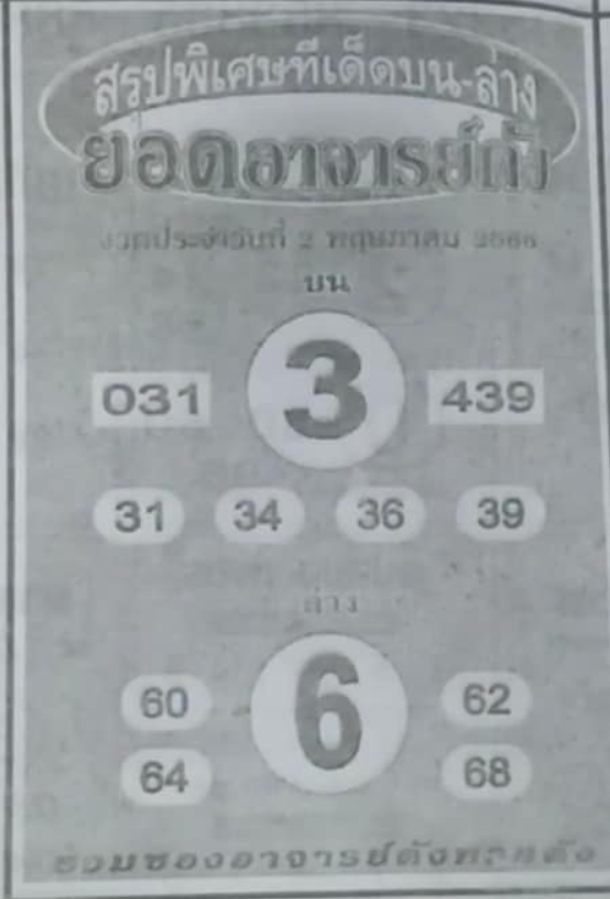 หวยยอดอาจารย์ดัง 2/5/66