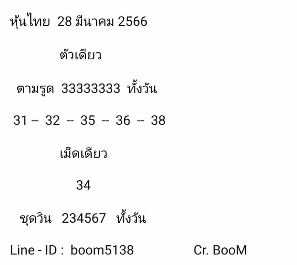 หวยหุ้นวันนี้ 28/3/66 ชุดที่ 10