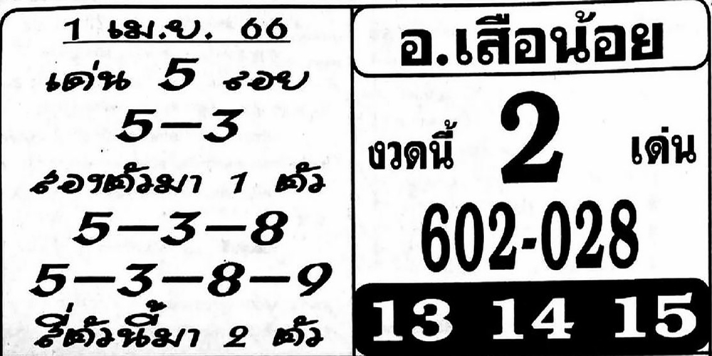 หวยอาจารย์เสือน้อย 1/4/66