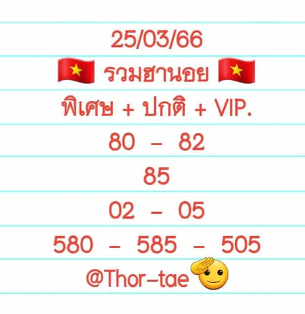 หวยฮานอยวันนี้ 25/3/66 ชุดที่ 1