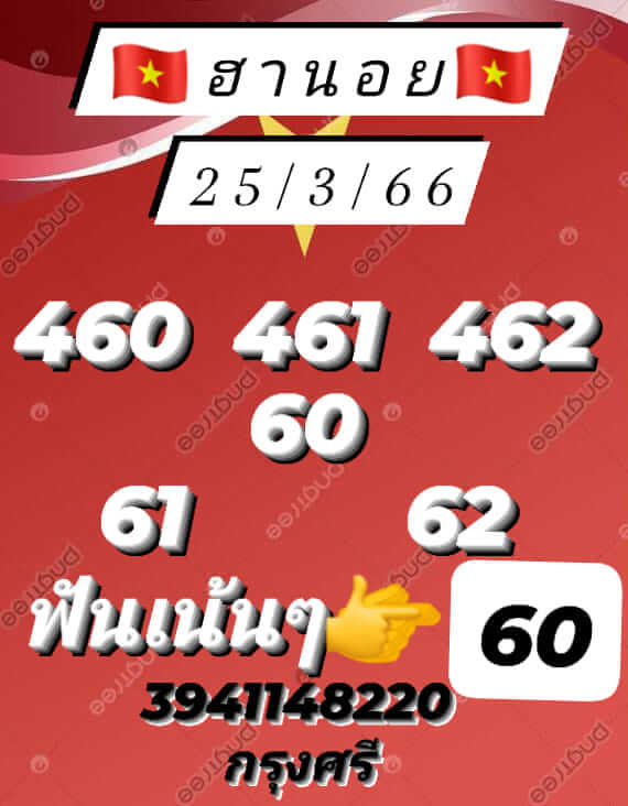 หวยฮานอยวันนี้ 25/3/66 ชุดที่ 6