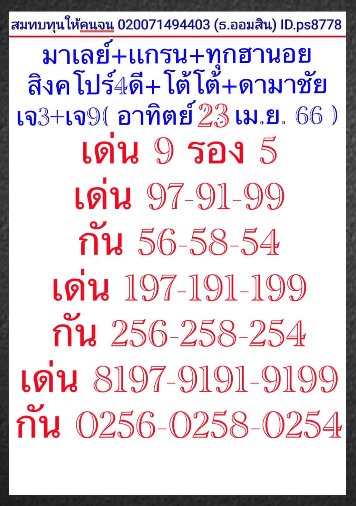 หวยมาเลย์วันนี้ 23/4/66 ชุดที่ 8