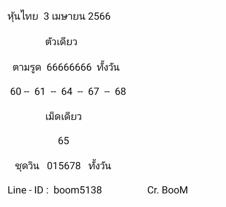 หวยหุ้นวันนี้ 3/4/66 ชุดที่ 6