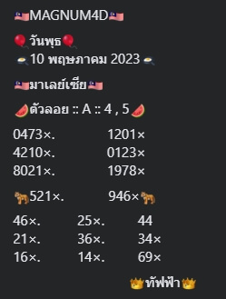 หวยมาเลย์วันนี้ 10/5/66 ชุดที่ 10