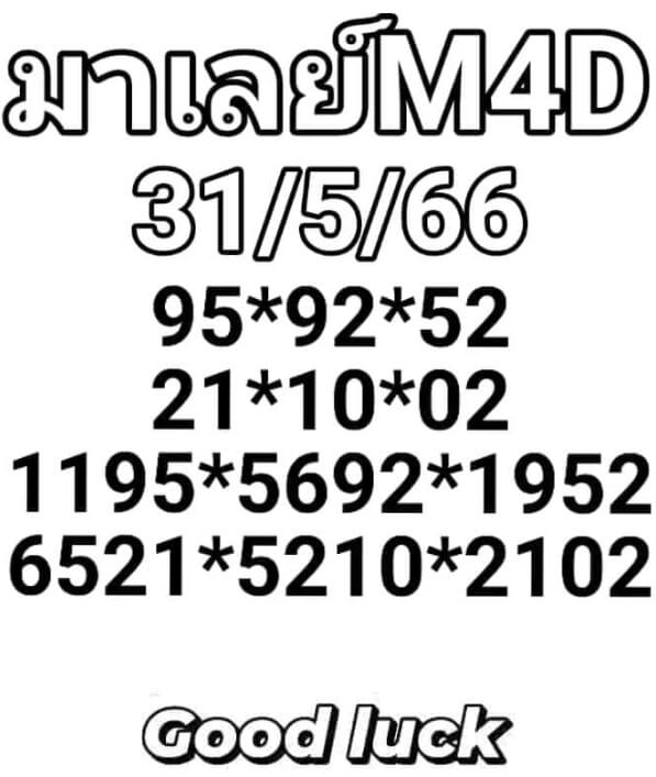 หวยมาเลย์วันนี้ 31/5/66 ชุดที่ 5