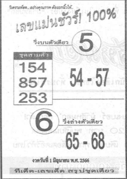 เลขแม่นชัวร์ 100% 1/6/66