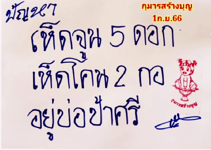 หวยกุมารสร้างบุญ 1/9/66