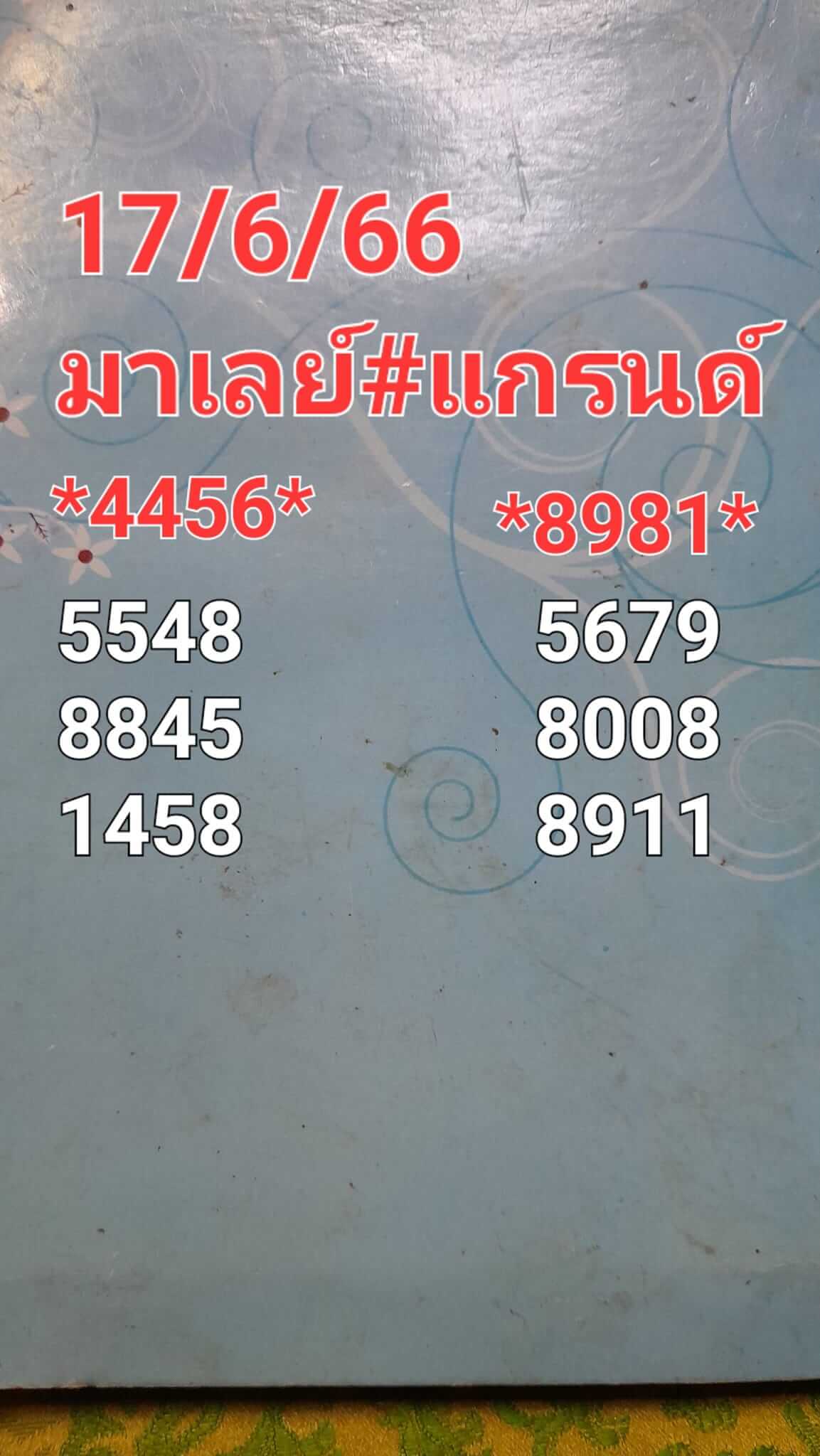 หวยมาเลย์วันนี้ 17/6/66 ชุดที่ 7