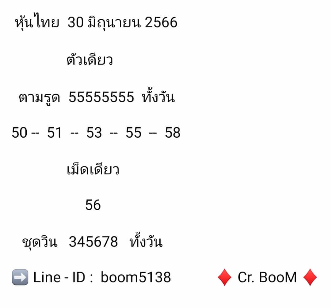 หวยหุ้นวันนี้ 30/6/66 ชุดที่ 10