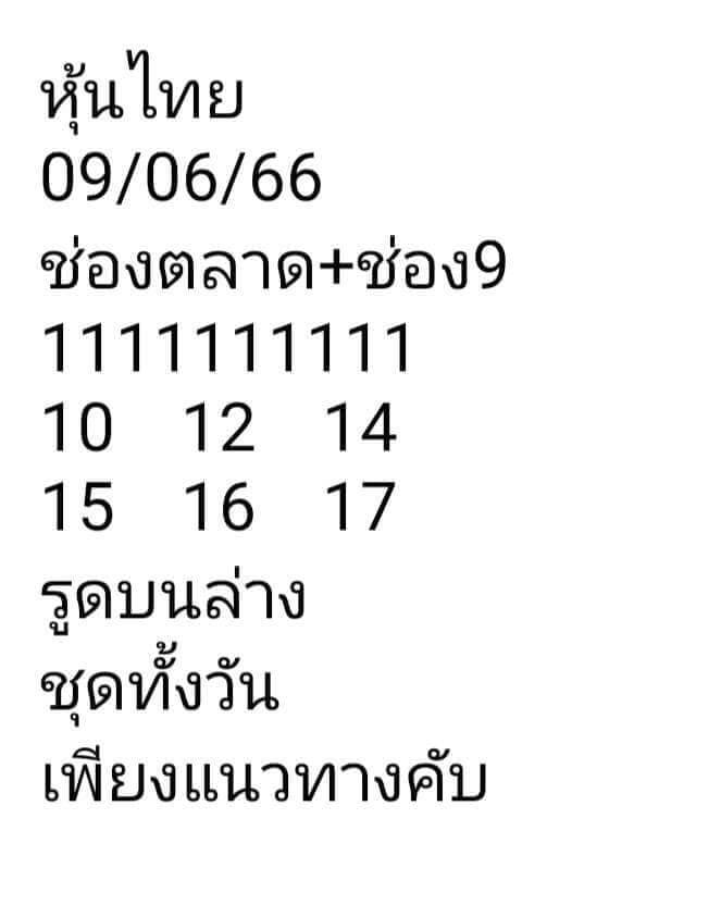 หวยหุ้นวันนี้ 9/6/66 ชุดที่ 10