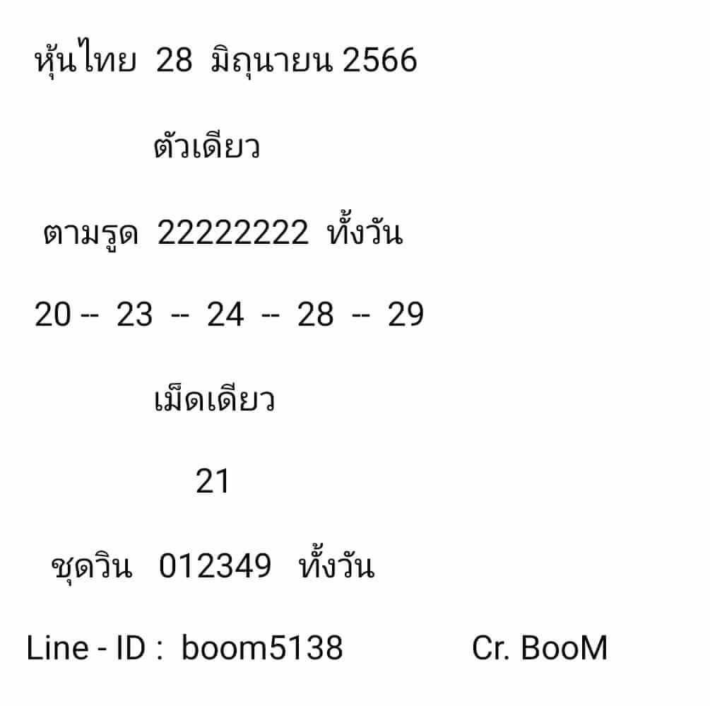 หวยหุ้นวันนี้ 28/6/66 ชุดที่ 3