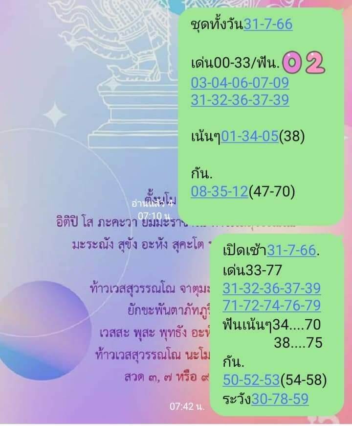 หวยหุ้นวันนี้ 31/7/66 ชุดที่ 2