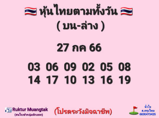 หวยหุ้นวันนี้ 27/7/66 ชุดที่ 3