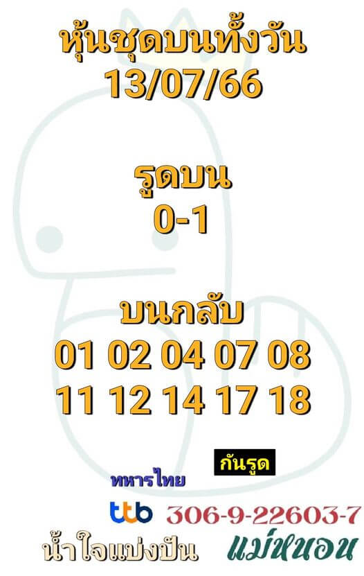 หวยหุ้นวันนี้ 13/7/66 ชุดที่ 8