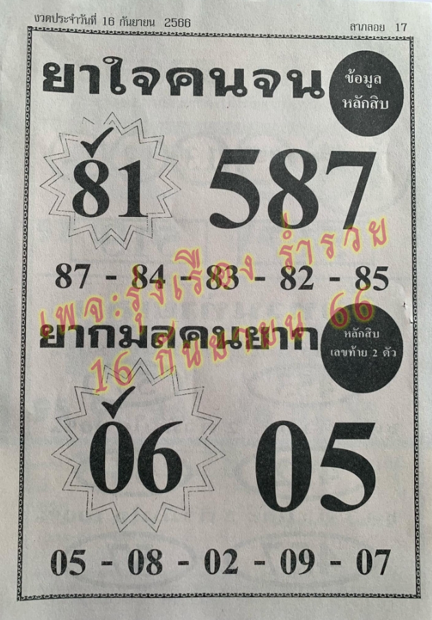 หวยยาใจคนจน 16/9/66