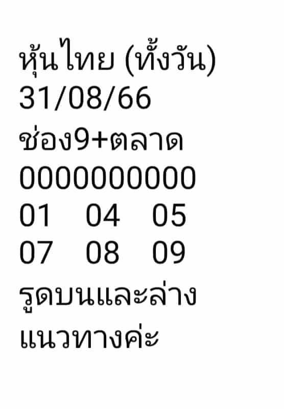 หวยหุ้นวันนี้ 31/8/66 ชุดที่ 9