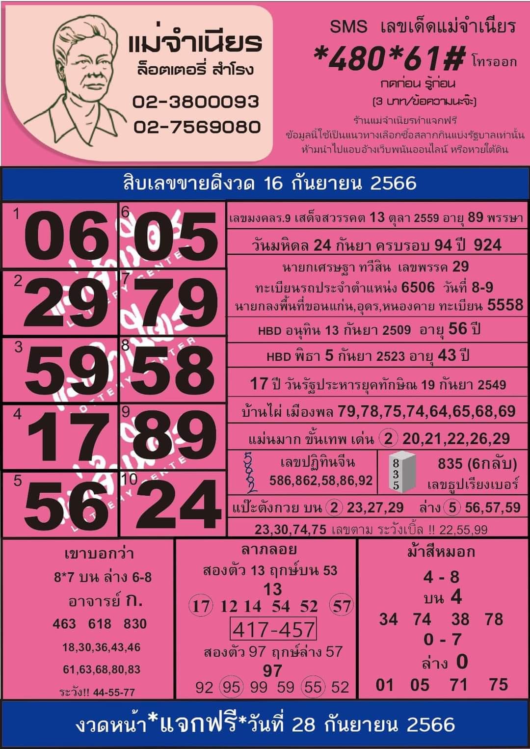หวยแม่จำเนียร 16/9/66
