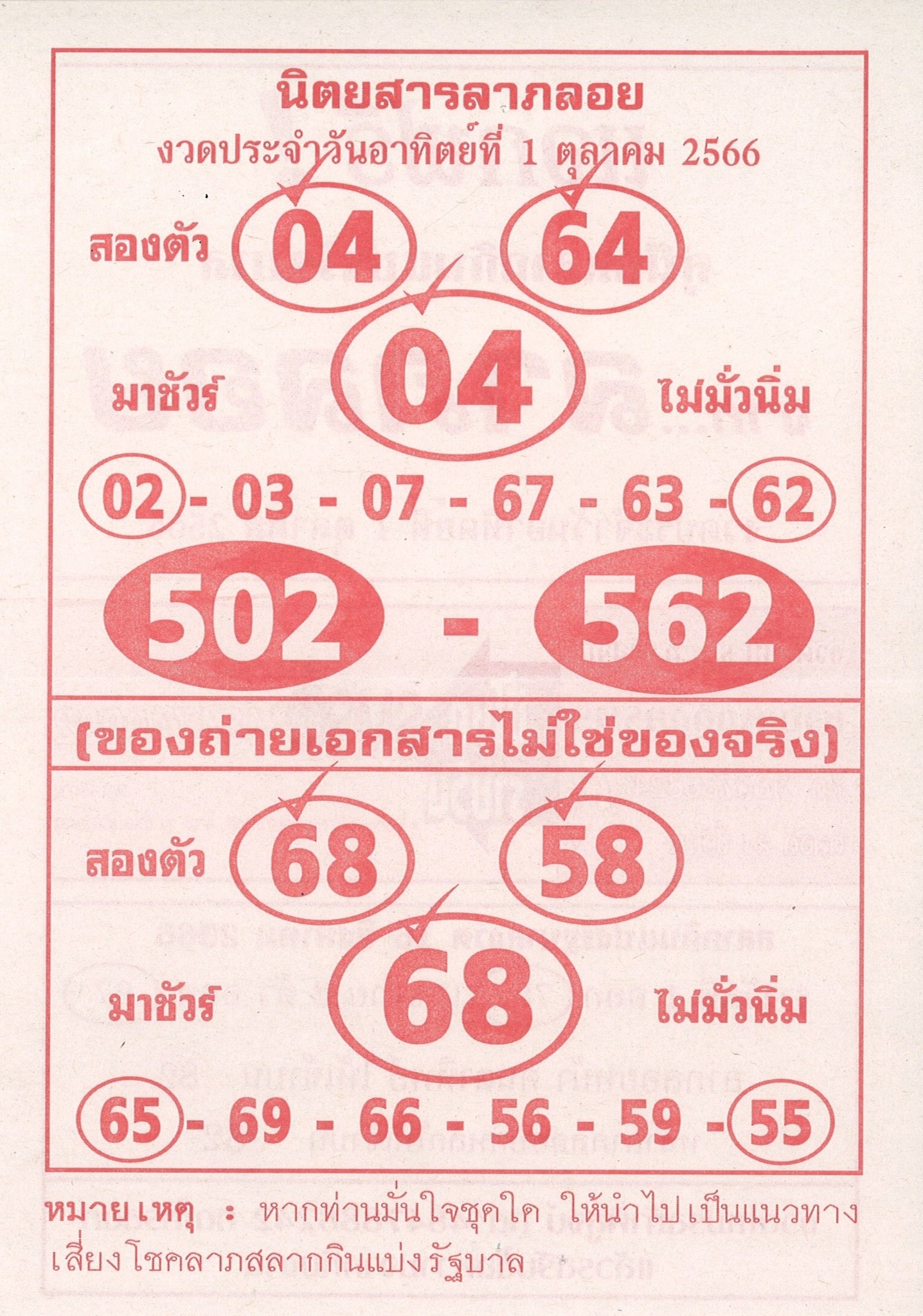 หวยลาภลอย 1/10/66