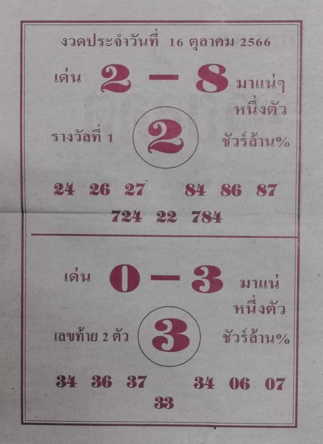 หวยล็อต 16/10/66