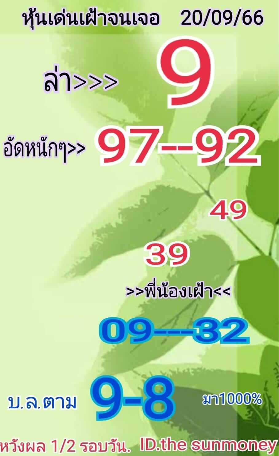 หวยหุ้นวันนี้ 20/9/66 ชุดที่ 5