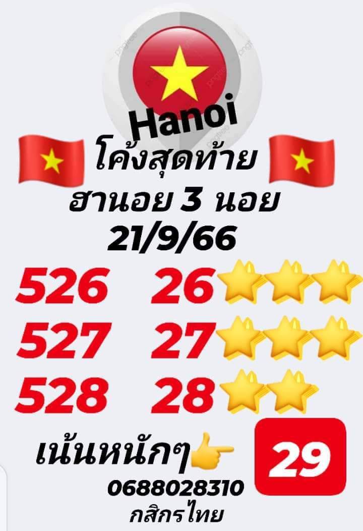 หวยฮานอยวันนี้ 21/9/66 ชุดที่ 10
