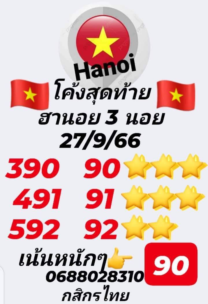 หวยฮานอยวันนี้ 27/9/66 ชุดที่ 6