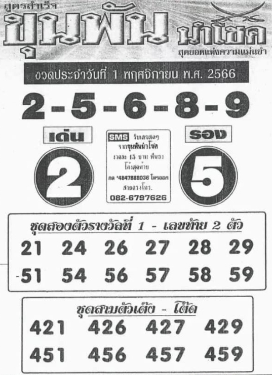 หวยขุนพันนำโชค 1/11/66