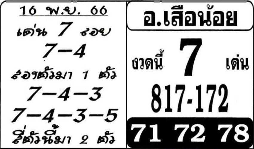หวยอาจารย์เสือน้อย 16/11/66