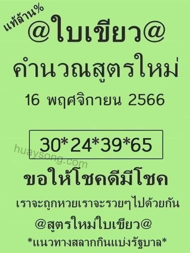 หวยใบเขียว 16/11/66