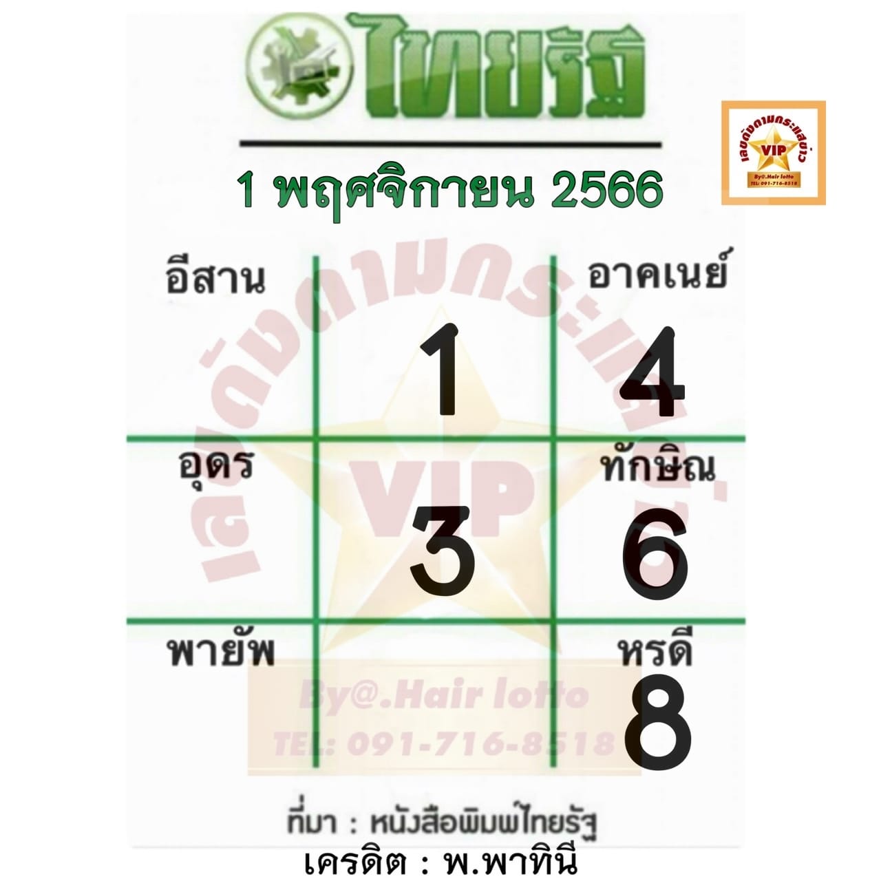 หวยไทยรัฐ 1/11/66
