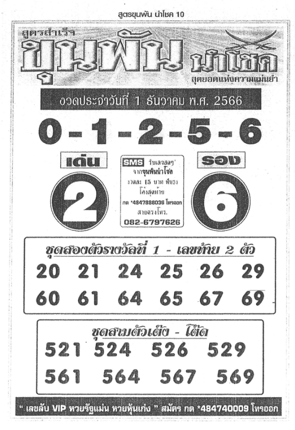 หวยขุนพันนำโชค 1/12/66