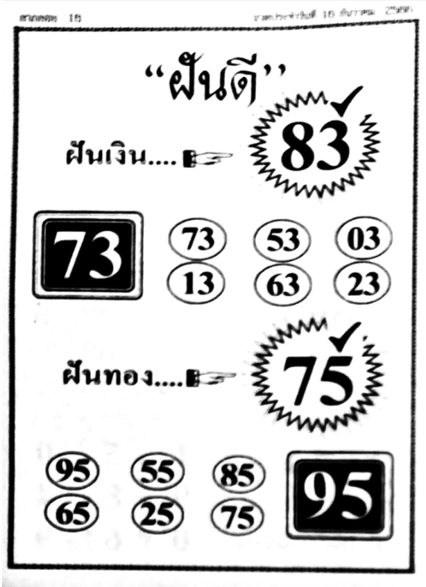 หวยฝันดี 16/12/66