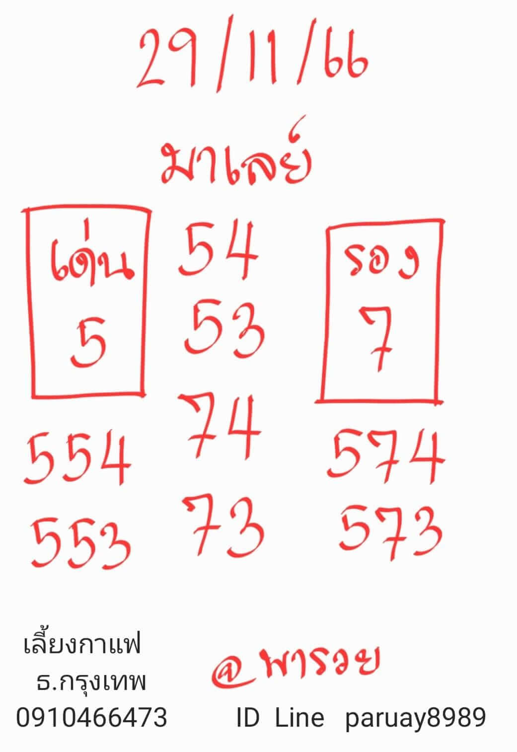 หวยมาเลย์วันนี้ 29/11/66 ชุดที่ 9